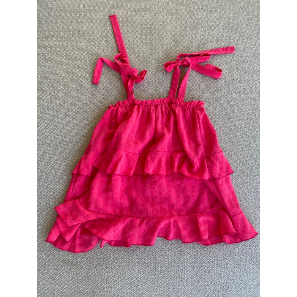 Haptics Cami Women M‎ Pink HT4224A Tiered Ruffle Tie Shoulder Textured Babydoll